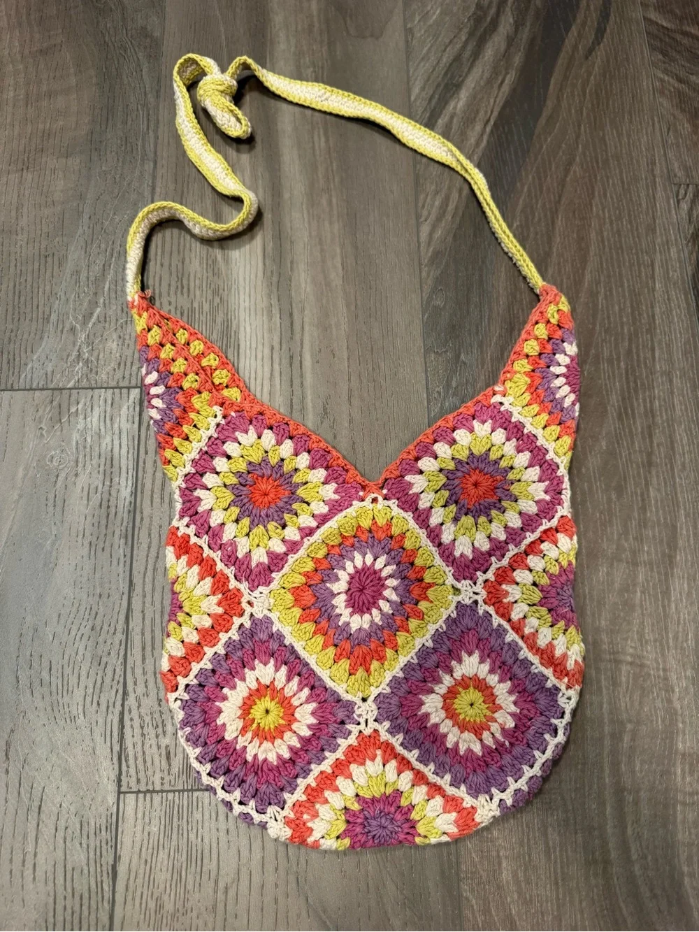 Crochet Handbag Handmade Crossbody Bag in Yellow, Pink and Purple